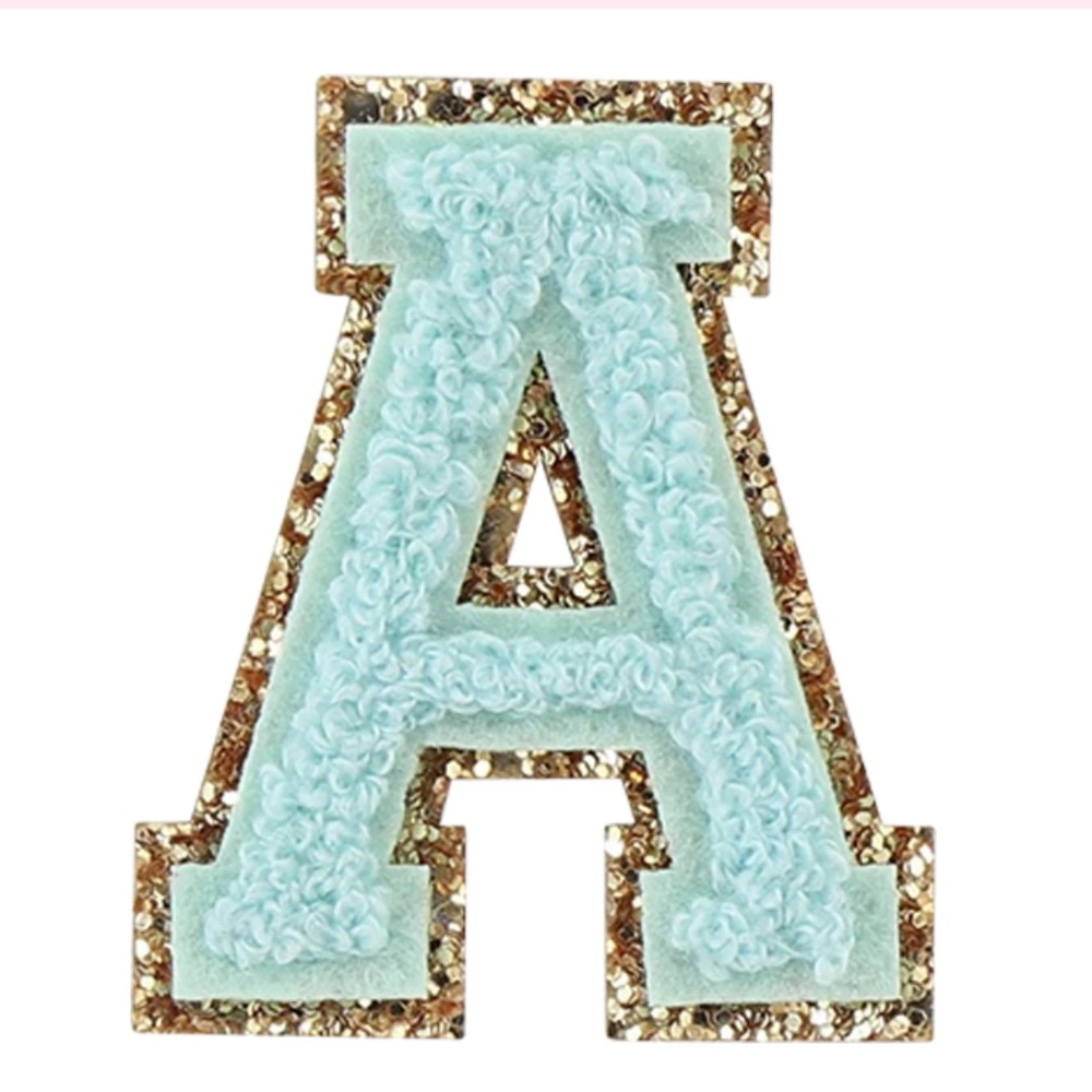 Mint Monogram Glitter Chenille Letter Patches